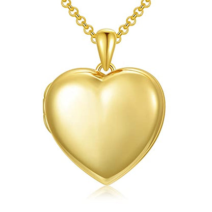 SOULMEET 10K 14K 18K Solid White Gold/Silver Minimalist Style/Infinity Sunflower Heart/Oval Locket Necklace That Holds 1 or 2 Pictures Personalized Photo Locket Necklace Letters Engraving - style: A1-gold plated locket only