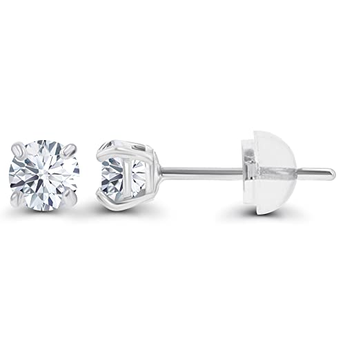 Solid 14K Gold 3mm Round Prong Set Hypoallergenic Genuine Petite Birthstone Stud Earrings - color: White Topaz