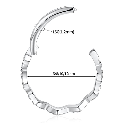 16G Cartilage Earring Hoop 316L Surgical Steel Daith Helix Conch Earrings Tragus Rook Earrings CZ Opal Septum Jewelry Seamless Clicker Nose Rings Hinged Segment Ring Hoop Earring for Women Men - color: 1PC,Silver,Sawtooth Shape with CZ