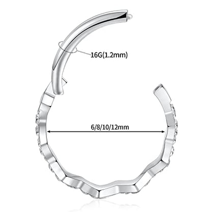 16G Cartilage Earring Hoop 316L Surgical Steel Daith Helix Conch Earrings Tragus Rook Earrings CZ Opal Septum Jewelry Seamless Clicker Nose Rings Hinged Segment Ring Hoop Earring for Women Men - color: 1PC,Silver,Sawtooth Shape with CZ