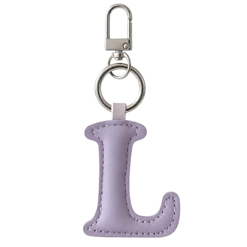 Initial Letter Keychain,Stainless Steel,Colorful Faux Leather Keyring for Backpack,Purse,Car Keys,Gift for Men Women - color: L