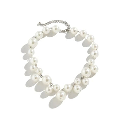 CSIYANJRY99 Chunky Pearl Necklace for Women Big Faux Pearl Beaded Strand Necklace Wedding Prom Jewelry for Women - color: white