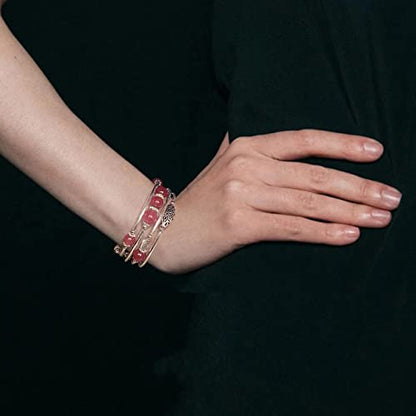 FULU AUTUMN Stackable Beaded Bracelets for Women Boho Wrap Silver Bracelet Layered Fashion Jewelry Gifts for Her - color: 17-Rose red