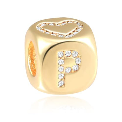 Letter Charms for Necklace and Bracelets,14K Gold Plated Women's Bead Charms, A-Z Alphabet Initial Beads Name Pendant DIY Jewelry Birthday Gift for Women - style: Charm-P