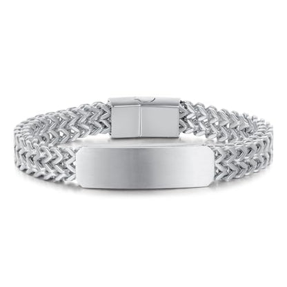 Xusamss Mens Cuban Link Bracelet Stainless Steel Double Layer Chain Jewelry Heavy Blank Bar Design Link Bracelet for Men - color: White