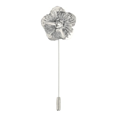 PATIKIL Lapel Pin for Men, Men Formal Metal Lapel Pin Floral Lapel Stick Brooch Rose Flower Pin for Wedding Banquet Event Suit, Silver
