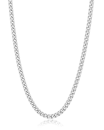 sovesi 3.5/5mm Cuban Link Chain Necklace for Men, Silver Tone/Black/14K Gold Plated Stainless Steel Necklace Chain, Mens Chain 16-28 Inch Jewelry Gift - size: 26 inches, style: Silver 3.5mm