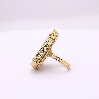 Ring Geode Druzy Slice Unique And Stylish Statement Gold Plated Jewelry Natural Gemstone Stone size 25-35 mm Approximately Adjustable Shank US Scale Size 6-9 - color: Gray, 2