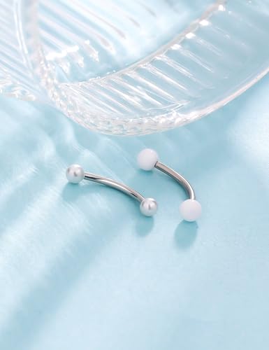16g 6/8/10mm White/Pink/Black Eyebrow/Rook/Snug/Vertical-Labret/VCH/Snake-Eyes/Anti-Tragus/Christina/Daith/Belly-Button/Bridge/Hood/Surface Curved Barbell Piercing Jewelry for Women Men - color: White