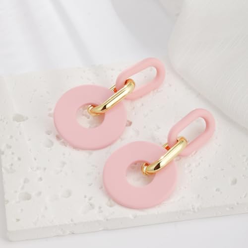 RUOFFETA Acrylic Rectangle Earrings, Fashion Acrylic Square/Oval/Hoop Statement Drop Earrings for Women - color: Pink Round