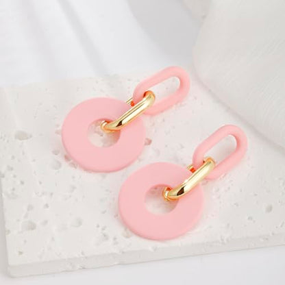 RUOFFETA Acrylic Rectangle Earrings, Fashion Acrylic Square/Oval/Hoop Statement Drop Earrings for Women - color: Pink Round