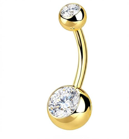 Belly Button Piercing Ring 14 Gauge Surgical Steel - color: GOLD CLEAR GEMS
