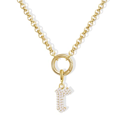 KissYan Custom Charm Necklaces for Women, 14K Gold Plated Initial Letter Pendant Box Chain Necklace Dainty Jewelry Gift - style: Gold R