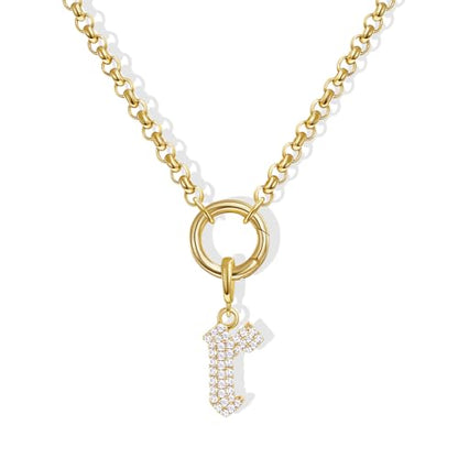 KissYan Custom Charm Necklaces for Women, 14K Gold Plated Initial Letter Pendant Box Chain Necklace Dainty Jewelry Gift - style: Gold R