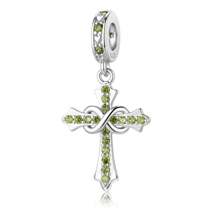 HappyStar 925 Sterling Silver Charms Infinity Design Birthstone Charms for Bracelets with 5A Cubic Zirconia Cross Necklace for Women Dangle Pendant Compatible Pandora Bracelets Happy Birthday Gifts - color: 8-August Birthstone Charms