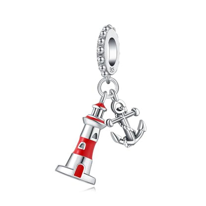 925 Sterling Silver Charms Bead for Bracelets Necklaces, Star Moon Crescent Sun Solar Pendent, Blue Ocean Starfish Shells Turtle Crab Starry Sea Cute Jewelry Birthday Gifts for Women Men - style: Watchtower charms