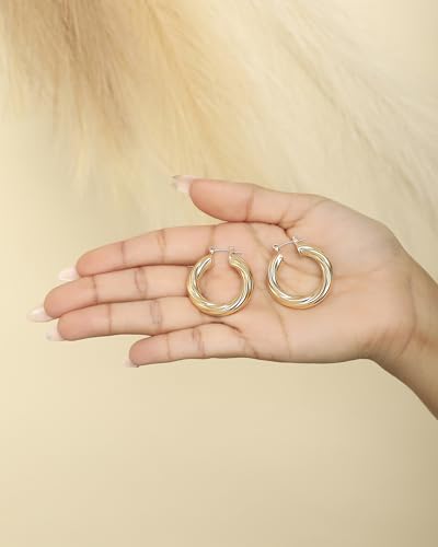 Jessica Simpson Womens Hoop Earrings - Silver-Tone or Gold-Tone Hoop | Earrings for Women - color: Gold Thick Twisted Hoops