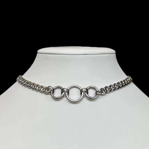 Gothic Chunky Silver Circle Choker Necklace for Women, Y2k Vintage Adjustable Geometric Round Chain Necklace Trendy Statement Punk Jewelry Party Gifts