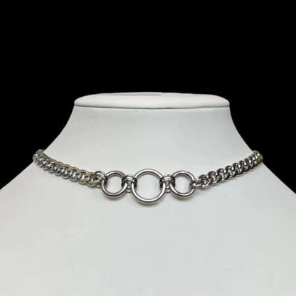 Gothic Chunky Silver Circle Choker Necklace for Women, Y2k Vintage Adjustable Geometric Round Chain Necklace Trendy Statement Punk Jewelry Party Gifts