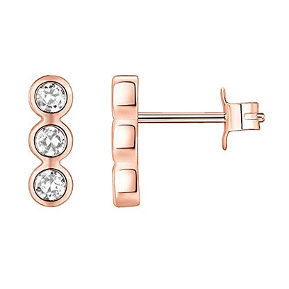 PAVOI 14K Gold Plated 925 Sterling Silver CZ Simulated Diamond Earrings | Dainty Geometric Shape Mini Bar Stud Earrings for Women - color: Rose Gold, style: Bezel