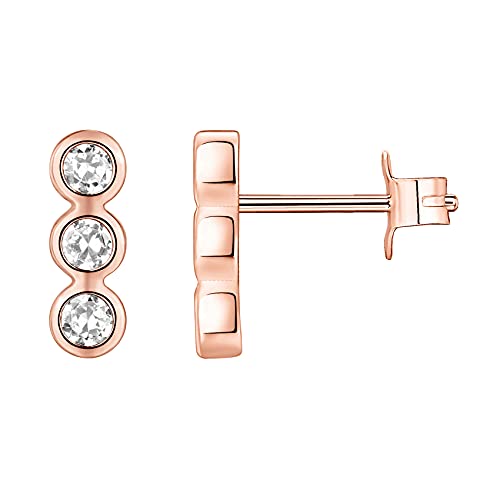 PAVOI 14K Gold Plated 925 Sterling Silver CZ Simulated Diamond Earrings | Dainty Geometric Shape Mini Bar Stud Earrings for Women - color: Rose Gold, style: Bezel