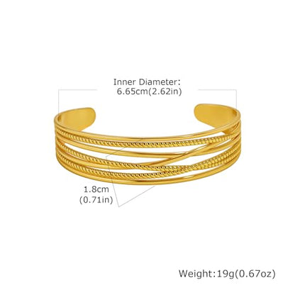 Stainless Steel Geometric Open Cuff Bracelet, Minimalist Gold Wire Bangle, 6.65cm Inner Diameter for Women