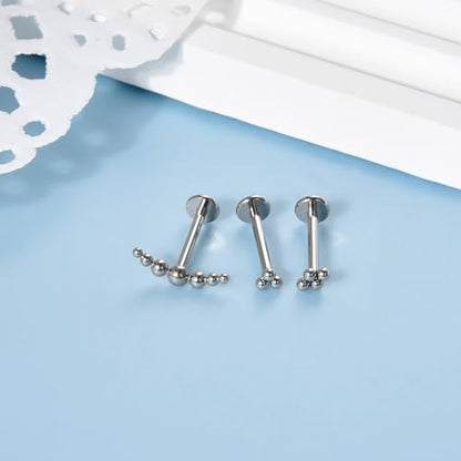 Lantine 16g CZ Crawler Flat Back Stud Earrings Set G23 Titanium Cartilage Tragus Daith Helix Piercing Jewelry 20g Flat Screw 2nd 3rd Lobe FlatBack Earrings - color: Ball, size: 16g 10mm