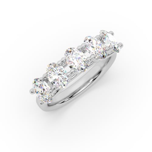 Houston Diamond District 1 to 6 CT Lab Grown Oval Cut Diamond 5 Stone Band | 14K White Gold Anniversary Band Five Stone Stackable Wedding Ring in Solid Gold E-F Color VS Quality - color: 14K White Gold, size: 4