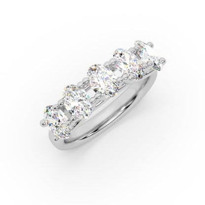 Houston Diamond District 1 to 6 CT Lab Grown Oval Cut Diamond 5 Stone Band | 14K White Gold Anniversary Band Five Stone Stackable Wedding Ring in Solid Gold E-F Color VS Quality - color: 14K White Gold, size: 7