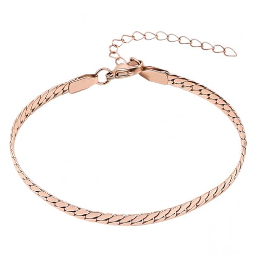 Gold Chain Bracelet for Women Men Stainless Steel Cuban Link Bracelet Trendy Dainty Stackable Snake Chain Gift for Birthdays Anniversaries Father's Day Christmas - color: Gold
