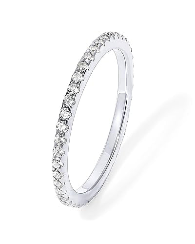 PAVOI 925 Sterling Silver Wedding Band for Women, 14K Gold Plated CZ Ring | Dainty Stackable Rings for Women, Cubic Zirconia Eternity Rings - color: 1-Pack White Gold