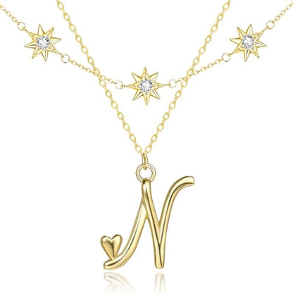 14K Gold A-Z Initial Lette Necklace Star Choker Women Necklace | Personalized Initial Jewelry, Meaningful Name Letter Gift for Women Wife Mom Friend, Perfect Present For Birthday/Anniversary - style: 14K Gold-N