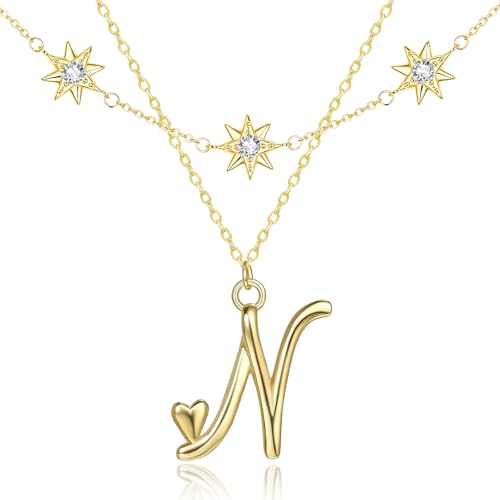 14K Gold A-Z Initial Lette Necklace Star Choker Women Necklace | Personalized Initial Jewelry, Meaningful Name Letter Gift for Women Wife Mom Friend, Perfect Present For Birthday/Anniversary - style: 14K Gold-N