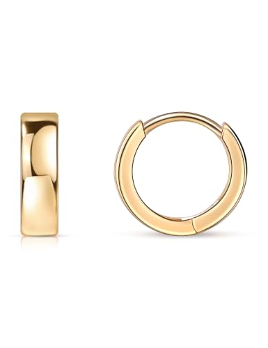 Fiusem 14K Gold Plated Huggie Hoop Earrings for Women | 8/10/12 Hypoallergenic Small Twisted beaded Huggie Earrings - color: Gold Hoop, size: 8MM
