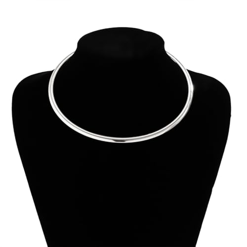 Chunky Gold Choker Necklaces for Woman Fashion Thick Statement Collar Necklace Adjustable Trendy Large Circle Hoop Jewelry Rock Prom Accessories - color: Silver