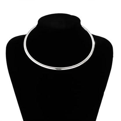 Chunky Gold Choker Necklaces for Woman Fashion Thick Statement Collar Necklace Adjustable Trendy Large Circle Hoop Jewelry Rock Prom Accessories - color: Silver
