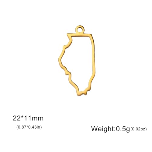 kkjoy 5Pcs Hollow Continents Maps of USA Pendant Charms for Jewelry Making and Crafting, Stainless Steel Mini Charm Craft Supplies Accessories for DIY Bracelet Necklace Earrings - color: Hollow Illinois Map - Gold