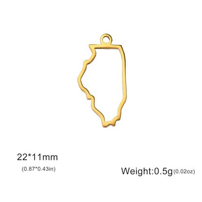 kkjoy 5Pcs Hollow Continents Maps of USA Pendant Charms for Jewelry Making and Crafting, Stainless Steel Mini Charm Craft Supplies Accessories for DIY Bracelet Necklace Earrings - color: Hollow Illinois Map - Gold