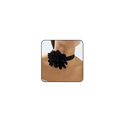 Rose Black Velvet Floral Choker Necklace - Camellia Daisy Rosette - Spring Summer Flower Jewelry - color: Black2