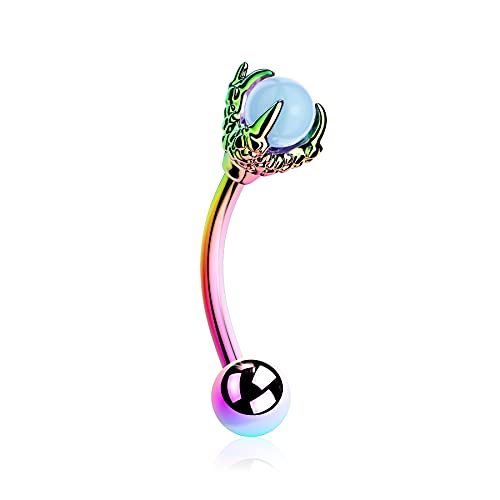 OUFER Rook Earrings Dragon Claw Eyebrow Rings 316L Surgical Steel 16G Curved Barbell Rook Daith Piercing Jewelry - color: Rainbow