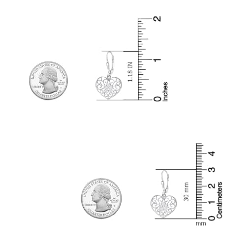 LeCalla 925 Sterling Silver Leverback Drop Earrings | Lightweight Italian Teardrop Dangle Earring for Women - color: Filigree Heart Drop