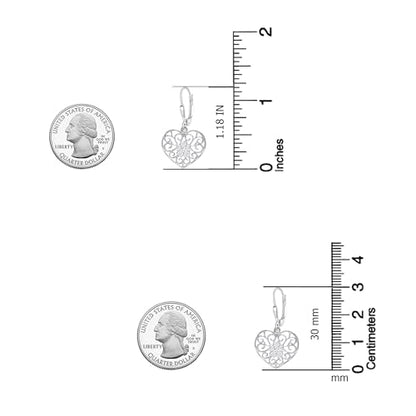 LeCalla 925 Sterling Silver Leverback Drop Earrings | Lightweight Italian Teardrop Dangle Earring for Women - color: Filigree Heart Drop