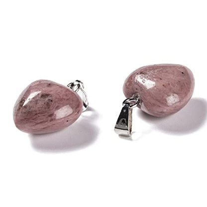 10Pcs Heart Stone Charm Pendants Natural Rhodochrosite Gemstone Pendants with Platinum Brass Loops for DIY Necklace Keychains Earring Crafts Supplies - color: Rhodochrosite