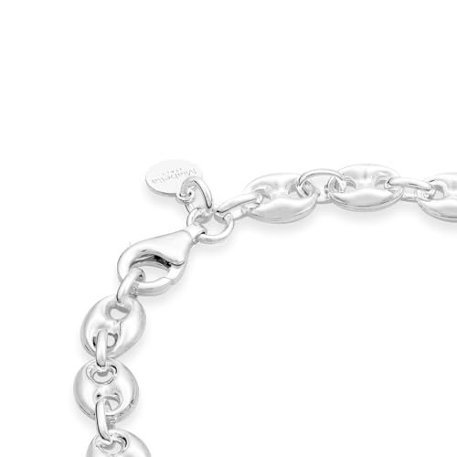 Miabella Italian 925 Sterling Silver Puffy Mariner Link Chain Bracelet for Women, Made in Italy