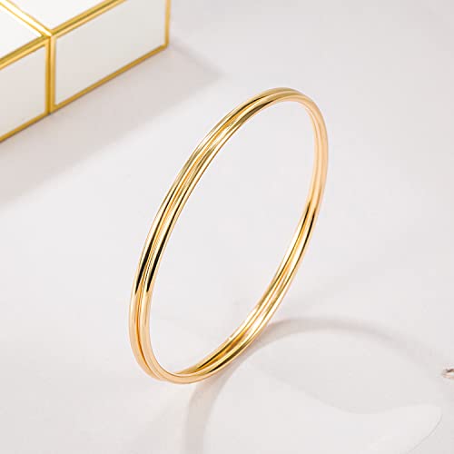 H&Beautimer 925 Sterling Silver Bracelet for Women's Italian Handmade Solid Bangle 2/3/4/5/6/7 Set Rose Gold Fine Jewelry With Gift Box - color: Gold 3set, size: 60MM