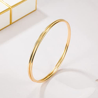 H&Beautimer 925 Sterling Silver Bracelet for Women's Italian Handmade Solid Bangle 2/3/4/5/6/7 Set Rose Gold Fine Jewelry With Gift Box - color: Gold 3set, size: 65MM