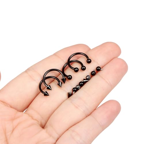 Lcolyoli 16g Septum Rings Internally Threaded Surgical Steel Septum Jewelry Lip Rings Hoop Labret Jewelry Snake Bite Piercing Jewelry Horseshoe Earrings Daith Piercing Jewelry for Women Men - color: 16g,Inner diameter:10mm,black