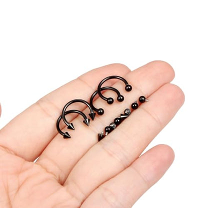 Lcolyoli 16g Septum Rings Internally Threaded Surgical Steel Septum Jewelry Lip Rings Hoop Labret Jewelry Snake Bite Piercing Jewelry Horseshoe Earrings Daith Piercing Jewelry for Women Men - color: 16g,Inner diameter:10mm,black
