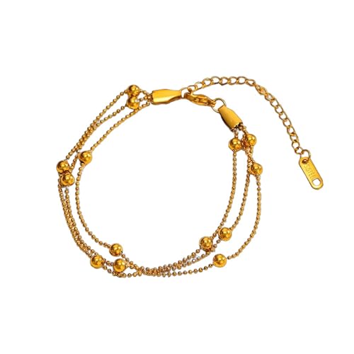 CTRLZTEAM 14K 18K Gold Plated Layered Bracelets for Women Stacked Bracelet | 14K 18K gold plated multi layer bracelets combine distinct chains with single clasp for instant pre-stacked style - style: Triple-Strand Integrated Layering