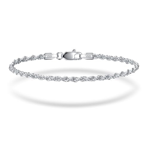 S925 Sterling Silver 6mm Cuban Link Chain Bracelets for Men,2.5mm Rope Chain Mens Bracelet Set for Men's&woman,Trendy hip-hop stacking Chain Gift Boyfriend/Girlfriend,Non Tarnish Hypoallergenic - style: Sterling Silver Rope chain